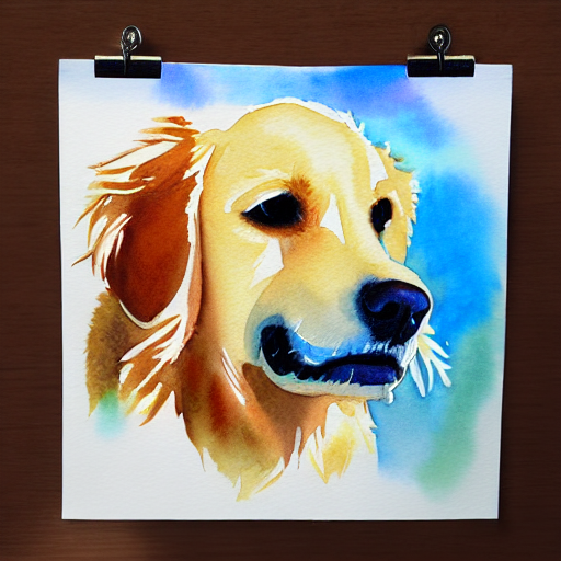 Stable Diffusion output for the prompt "golden retriever, side profile portrait, watercolor" (1 of 4)