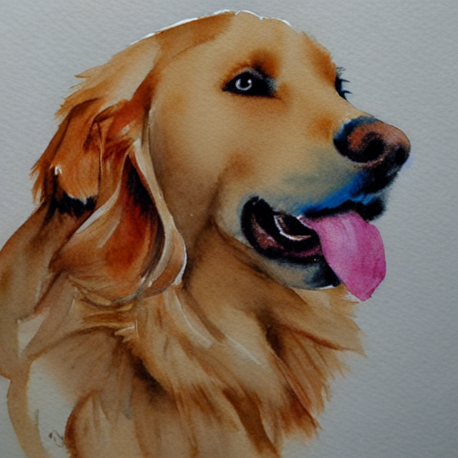 Stable Diffusion output for the prompt "golden retriever, side profile portrait, watercolor" (4 of 4)