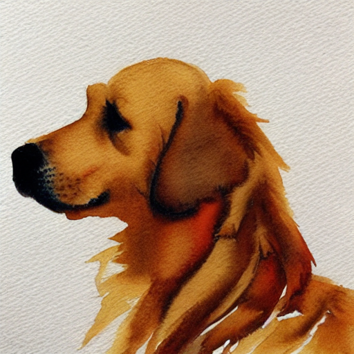 Stable Diffusion output for the prompt "golden retriever, side profile portrait, watercolor" (2 of 4)