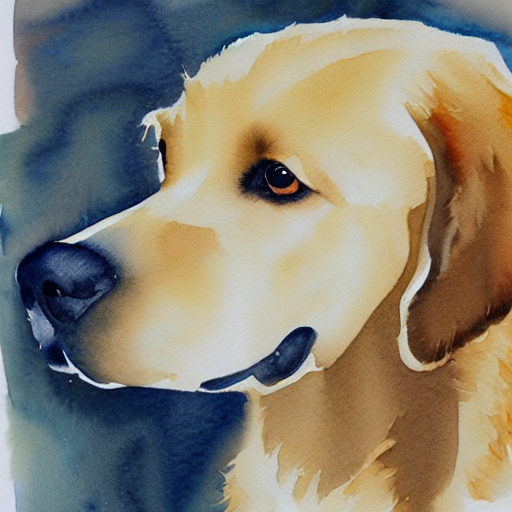 Stable Diffusion output for the prompt "golden retriever, side profile portrait, watercolor" (3 of 4)