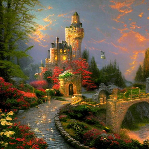 Stable Diffusion output for the prompt "castle Thomas Kinkade" (5 of 5)