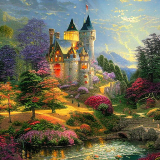 Stable Diffusion output for the prompt "castle Thomas Kinkade" (2 of 5)