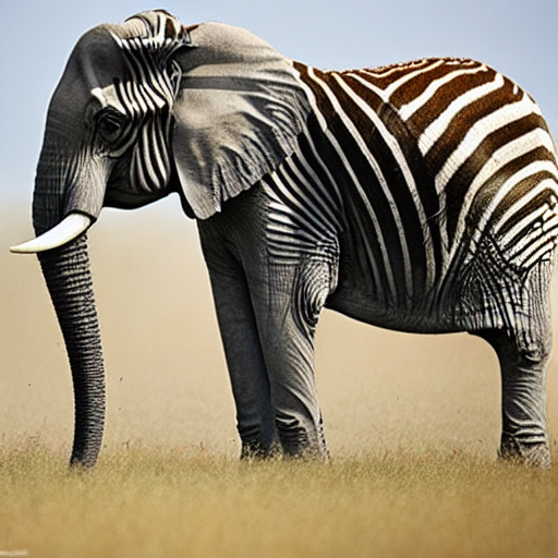 Stable Diffusion output for the prompt "elephant zebra, National Geographic" (3 of 5)