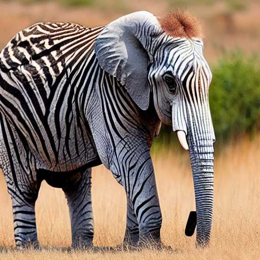 Stable Diffusion output for the prompt "elephant zebra, National Geographic" (5 of 5)