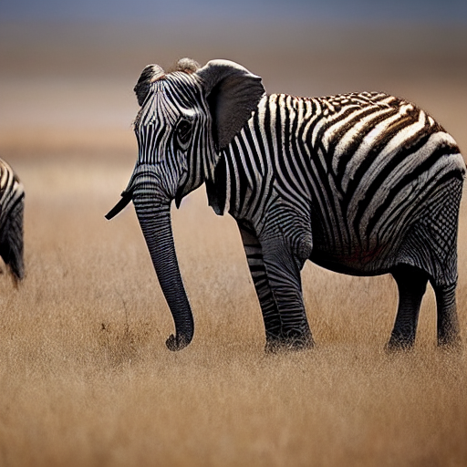 Stable Diffusion output for the prompt "elephant zebra, National Geographic" (4 of 5)