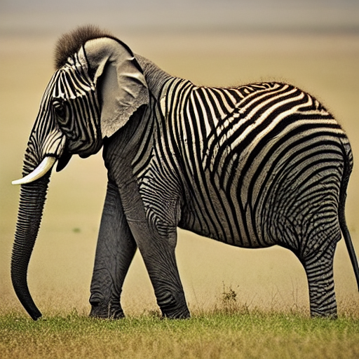 Stable Diffusion output for the prompt "elephant zebra, National Geographic" (1 of 5)