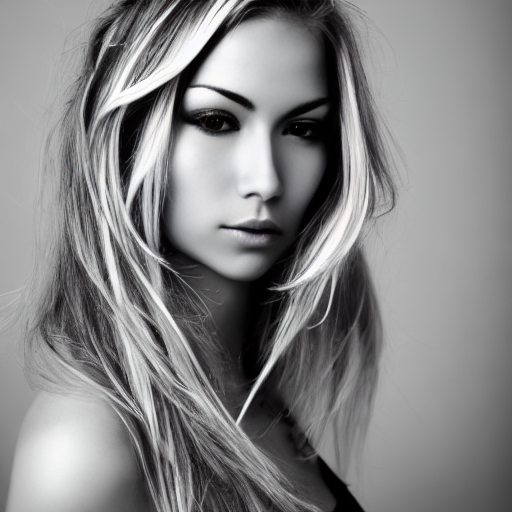 Stable Diffusion output for the prompt "head photo of a woman looking at the camera, black and white, Canon EOS 5D" (5 of 9)